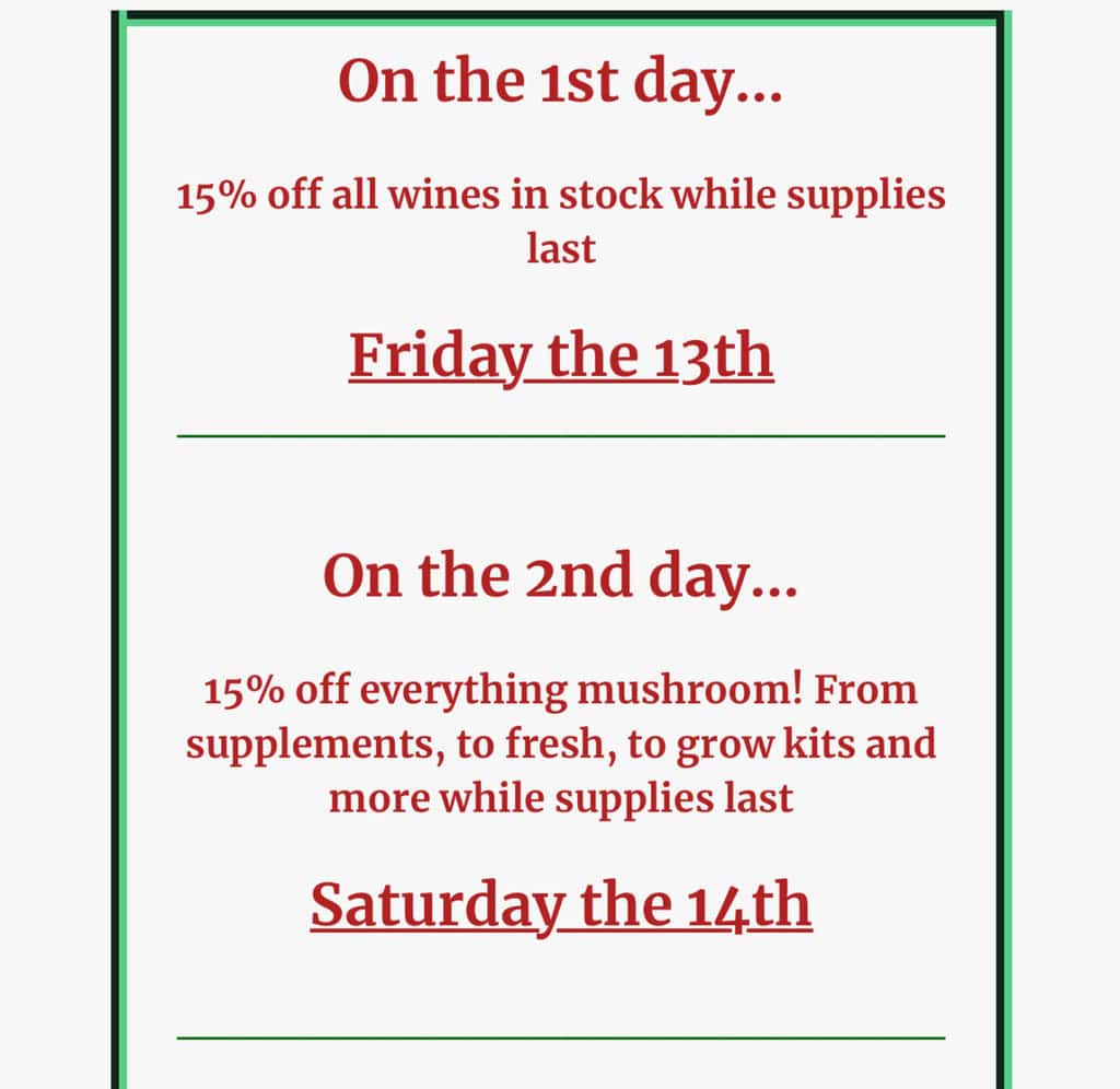 Sunday Discounts & Twelve Days of Christmas Yelm Food Coop